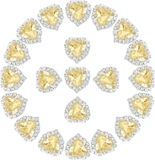PATIKIL 30PCS Heart Rhinestones, Sew on Rhinestones Buttons Crystal Heart Nail Charm Embellishment Flatback Diamond for Sewing DIY Clothing Wedding, Champagne
