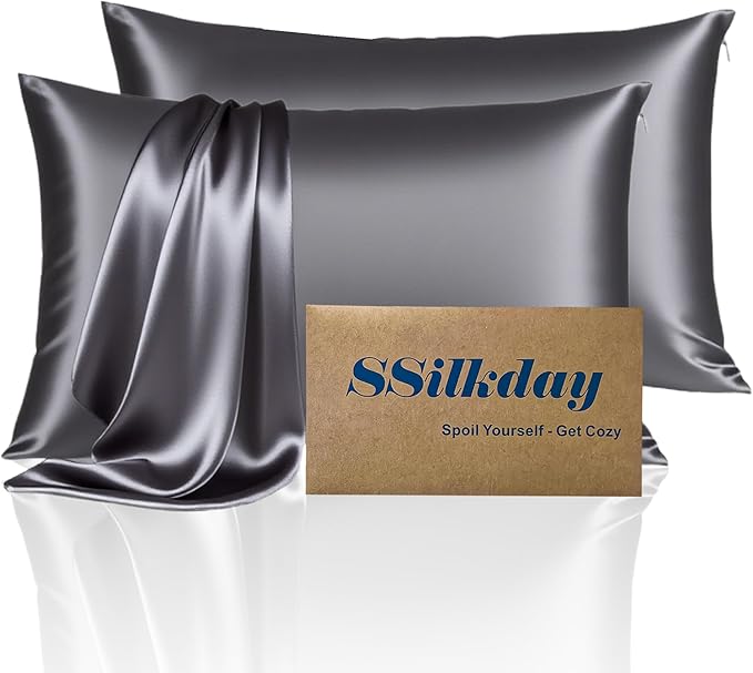 Mulberry Silk Pillow Cases 2 Pack Standard Size with Zipper, Ultra Smooth Soft Breathable Cooling Pillow Cases for Hot Sleepers, Silk Satin Pillowcase for Hair and Skin Set of 2, Gifts for Women