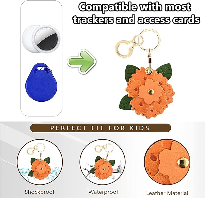 Leather Keychain Holder Case Compatible with AirTag,Cute Protective Apple Air Tag Cover with Keychain Ring,Anti-Scratch Finder GPS Tracker Case for Wallet Keys,Bag,Pets(Red Hydrangea)