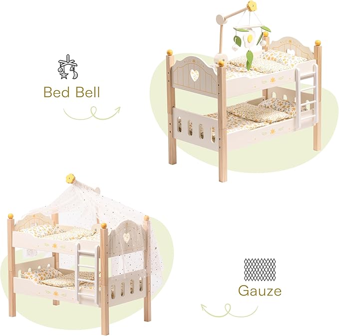 ROBOTIME Baby Doll Bunk Beds, Doll Cribs for 18 inch Dolls, Wooden Doll Beds Cribs fits American Girls (Wood, 2 Pcs Beds)