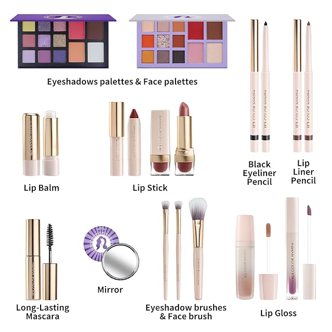 Color Nymph Makeup Organizers, Foldable Storage Box Coming with Full Kit Cosmetic Sets Makeup Kits For Teens Girls Make up Kit Includs Eyeshadow Mascara Lipstick Lipgross Blush and Tools -Purple
