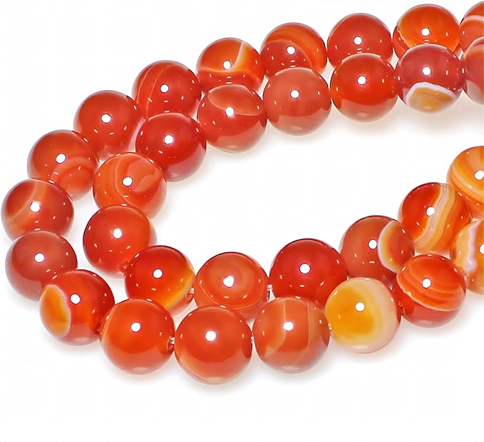 MJDCB Natural Red Striped Agate Beads Round Loose Beads for Jewelry Making DIY Bracelet Necklace (8mm)