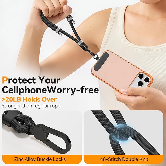 Phone Wrist Strap with 2 Phone Tether Tab, 2 Pack Adjustable Anti-Theft Cell Phone Lanyard for Travel & Outdoors