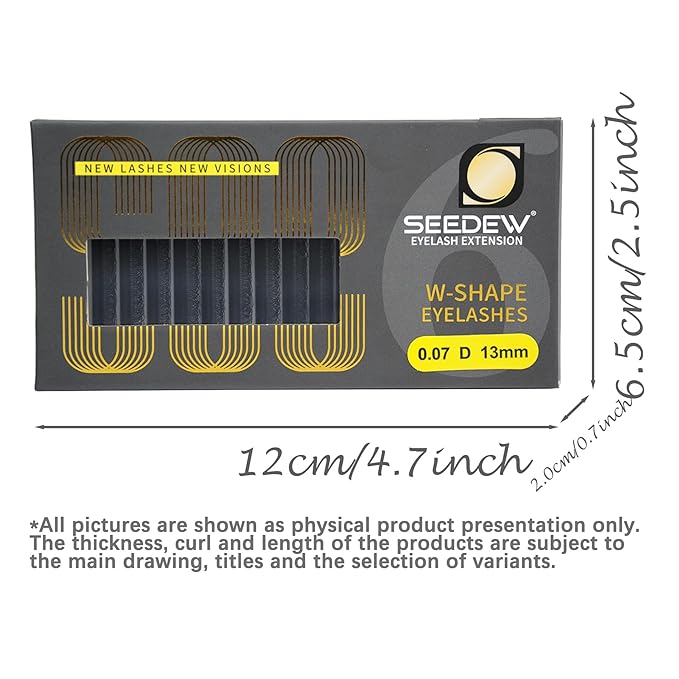 SEEDEW 6D Lash Extensions, 0.07mm D Curl MIX8-15mm 12 Rows/Tray, W Shape Flat Stem, PBT Mega Volume Eyelash Grafting for Beginner Artist, Lash Tech, Beauty Salon(6D-Matte Black-0.07-D-MIX8-15mm)