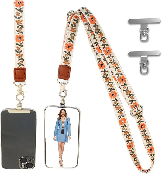 LEMEDE Wrist Keychain and Adjustable Phone Lanyard, Silver Hook Phone Crossbody Strap with 360° Rotating Phone Pads