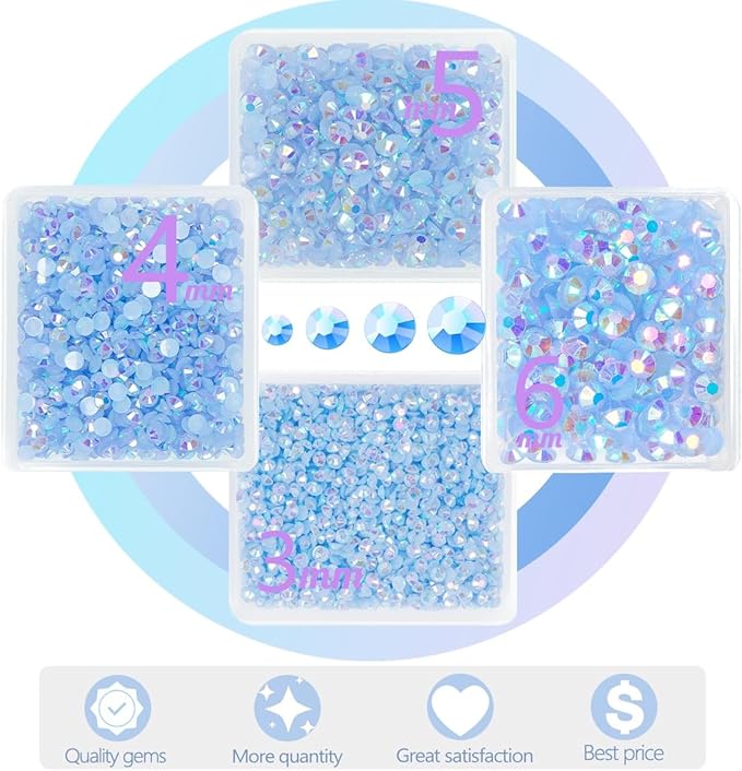 Light Blue AB Resin Rhinestones w B7000 Jewelry Glue for Bedazzling Crafting 3mm-6mm Flatback Jelly Stones Bulk SS10- SS30 Non-Hotfix Baby Blue Diamonds Gems for Nails Makeup Tumblers Crafts