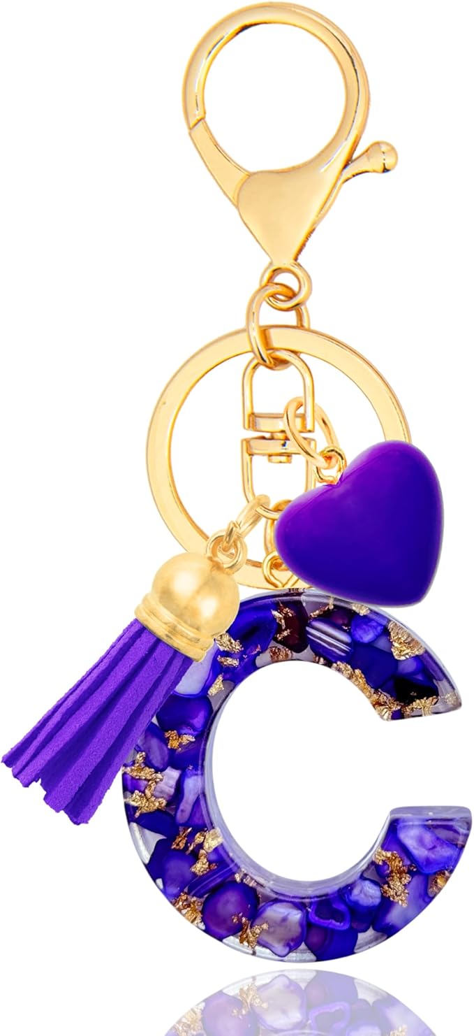 Initial Keychains for Women with Cute Heart Resin - Alphabet Letter Keychain for Bag, Backpacks, Purse or Car key
