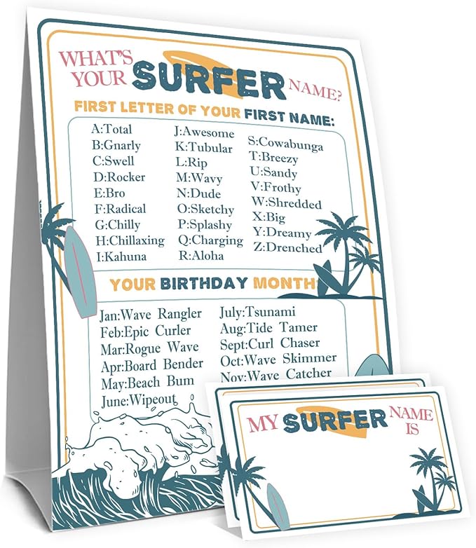 Surfer Birthday Party Decorations, Birthday Games Decorations with 1 Activity Sign for Girls Holiday 30 Cards for Kids Baby Shower Tea Activity Favors