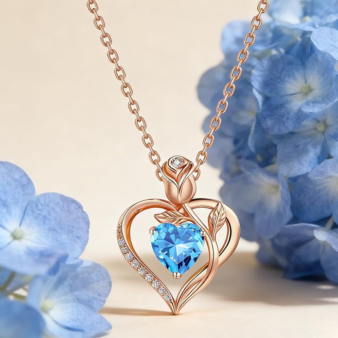 1.2CT Rose Heart Necklace Option of Moissanite or Lab-Grown Sapphire Ruby Emerald&More Necklace for Women Birthstone Girlfriend Necklace S925 Sterling Silver 18K White/Rose Gold Plated D Color VVS1 Gift for Wife Mother Daughter for Birthday Anniversary...