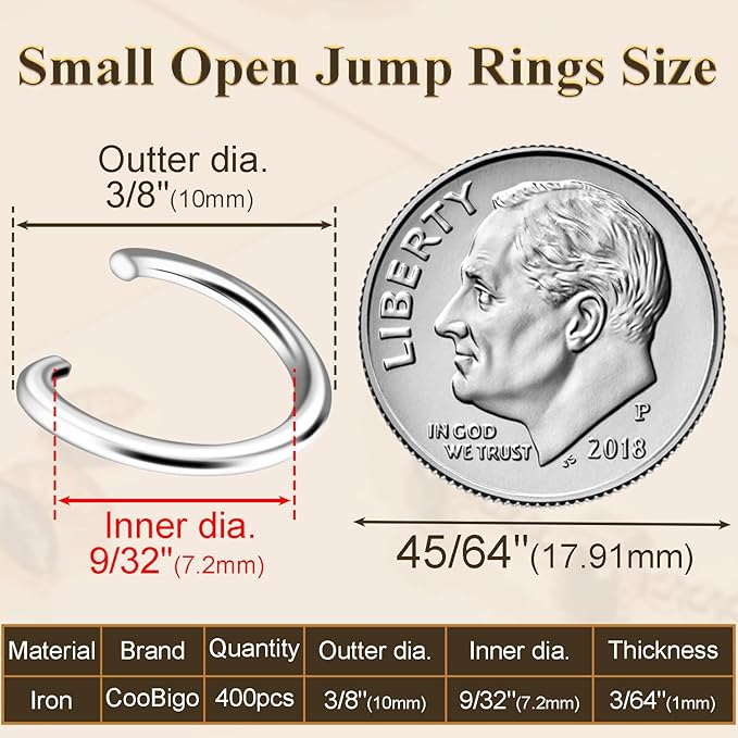 400pcs 3/8" Silver Small Jump Rings for Jewelry Making Replacement, Open Jump Ring Metal Jewelry Findings for Bracelets Necklaces Earrings Keychains Connectors Loops Repair Hardware