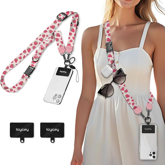 Phone Lanyard Crossbody, Cute Strawberry Cell Phone Strap for Around The Neck Adjustable, Anti Theft Lanyard for iPhone Case ID Holder Keys Accessories Travel Essential