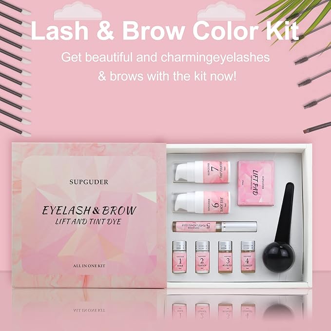 4 in1 Lash Lift and Brow Lamination Kit with Long-Lasting Black Color for 6-8 Weeks,Eyelash & Eyebrow Perm DIY Professional Kit,Easy to Use at Home & Salon