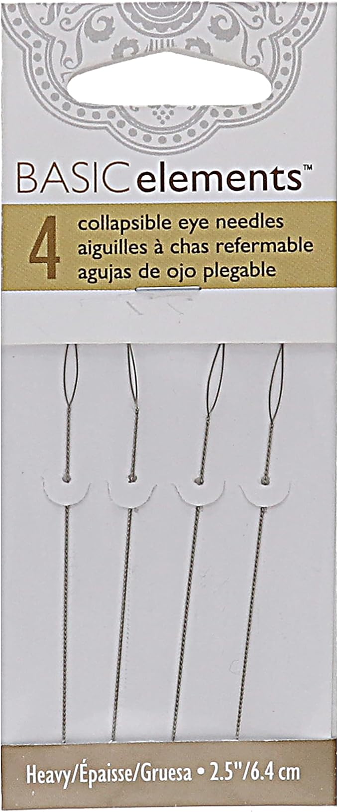 The Beadsmith Basic Elements Collapsible Eye Needles – 2.5 Inch Long – Flexible Twisted Wire – Large Eye, Easy to Thread – 4 Heavy Needles