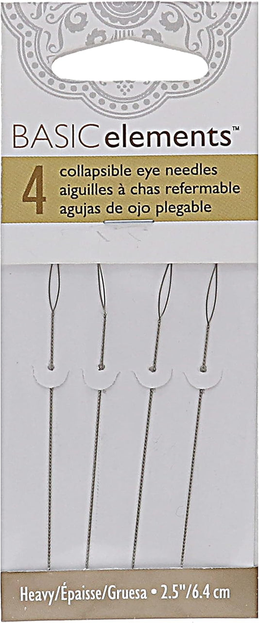 The Beadsmith Basic Elements Collapsible Eye Needles – 2.5 Inch Long – Flexible Twisted Wire – Large Eye, Easy to Thread – 4 Heavy Needles