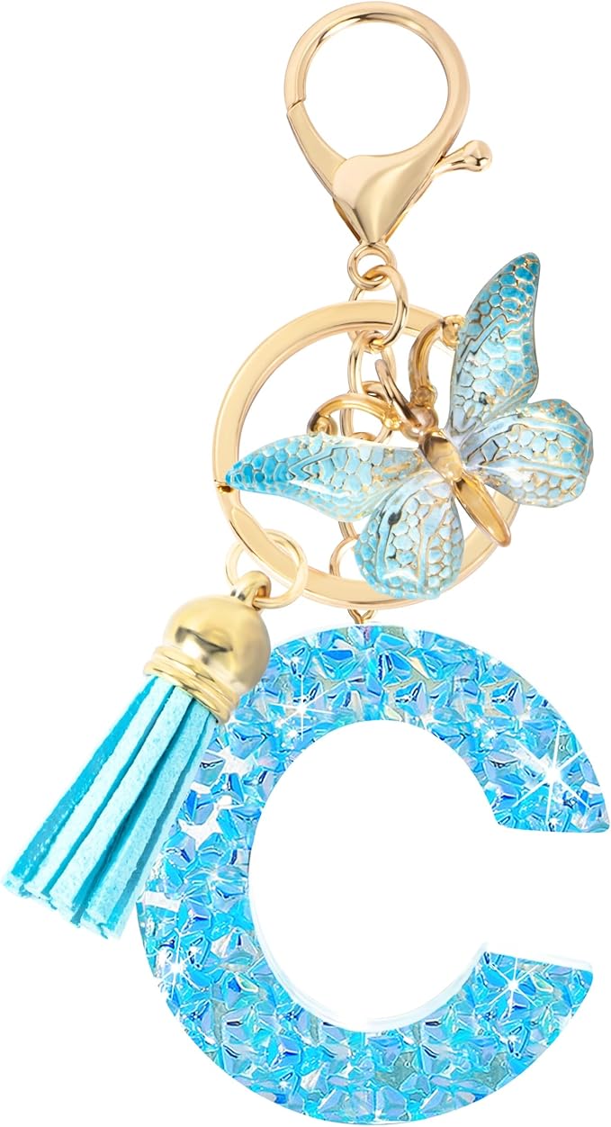 Initial letter Keychains for Women Girls Tassel Butterfly Cute Keychain for Wallet Backpack charm