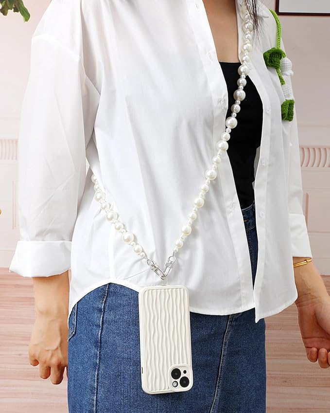 Phone Crossbody Chain Cell Phone Lanyard,Universal Leather+Metal Shouder Strap with Phone Tether Patches (D)