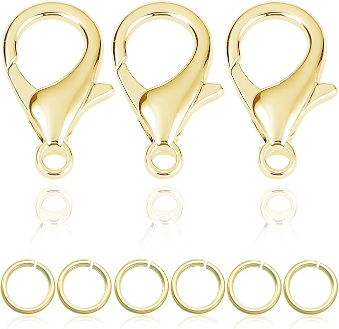 90Pcs Fadeless Lobster Claw Clasps (10mm) & Jump Rings for Jewelry Making, Necklace Bracelet Findings & Supplies (14K Gold Plated)