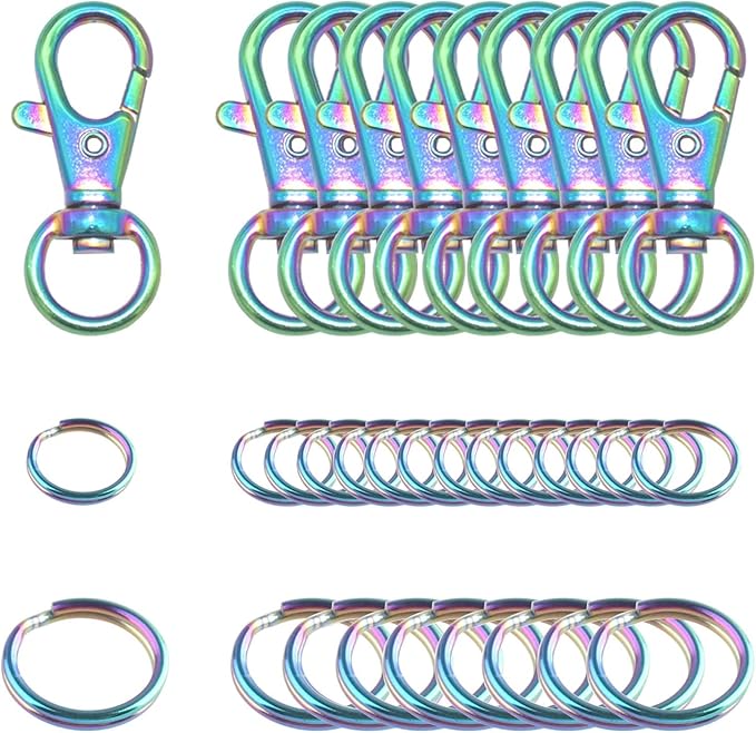 Rainbow Swivel Clasp Swivel Hook with Key Rings Clip Hook Snap Hook Keychain, 75 Pieces, Hardware Accessories for Purse DIY (Rainbow)