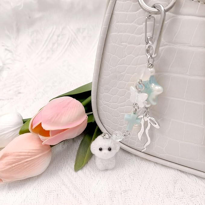 Cute Pink Keychain,Fuzzy Cat Keychain Aesthetic Y2K KeychainStylish KeychainsAccessories