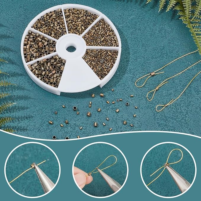 PH PandaHall 3000pcs Tube Crimp Beads 1.5mm 2mm 2.5mm Cord End Caps Brass Tube Crimp End Spacer Beads Loose Stopper Beads for Earring Bracelet Necklace Pendant DIY Jewelry Making, Antique Bronze