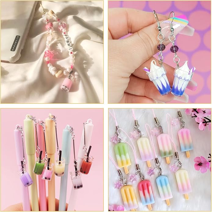 Craftdady Resin Plastic Miniature Food Snack Pendants Charms Ice Drink Juice Pendants Cute Bottle Fruit Keychain Charms Hang Ornament for DIY Craft Earring Bracelet Necklace Jewelry Making
