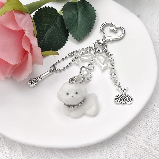 Cute Pink Keychain,Fuzzy Cat Keychain Aesthetic Y2K KeychainStylish KeychainsAccessories