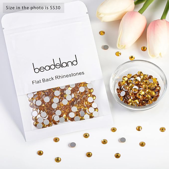 Beadsland Flat Back Crystal Rhinestones Round Gems for Nail Art and Craft Glue Fix, Topaz, 6.3-6.5mm, SS30/288pcs