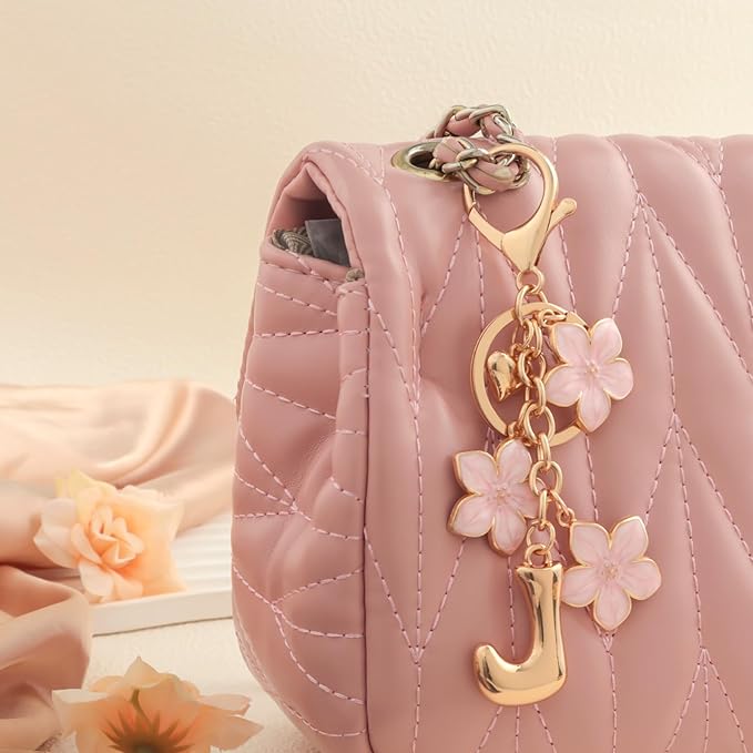 Snycler Bubble Initial Keychain Graceful Flower for bags car remote–A-Z Letter Charms for Women