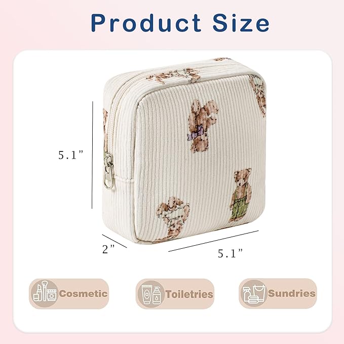 uekeboag Cute Small Corduroy Zipper Makeup Bag, Mini Coquette Aesthetic Pouch with Bear Pattern for for Purse,Key Pocket Lipstick Bag Card Holder Data Cable Organizer for Women Girls (05Great Bear)