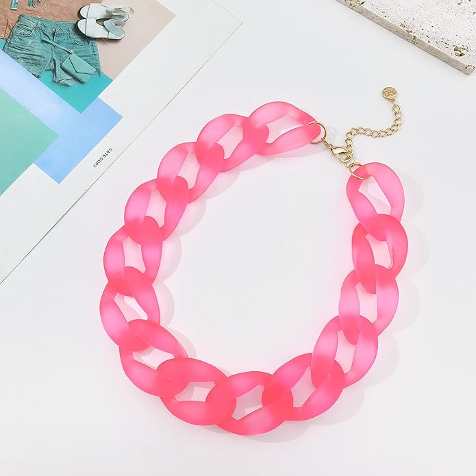 Firstmeet Chunky Acrylic Necklace Smooth Chain Link Cool Statement Choker Cuban Style Jewelry Gift for Women