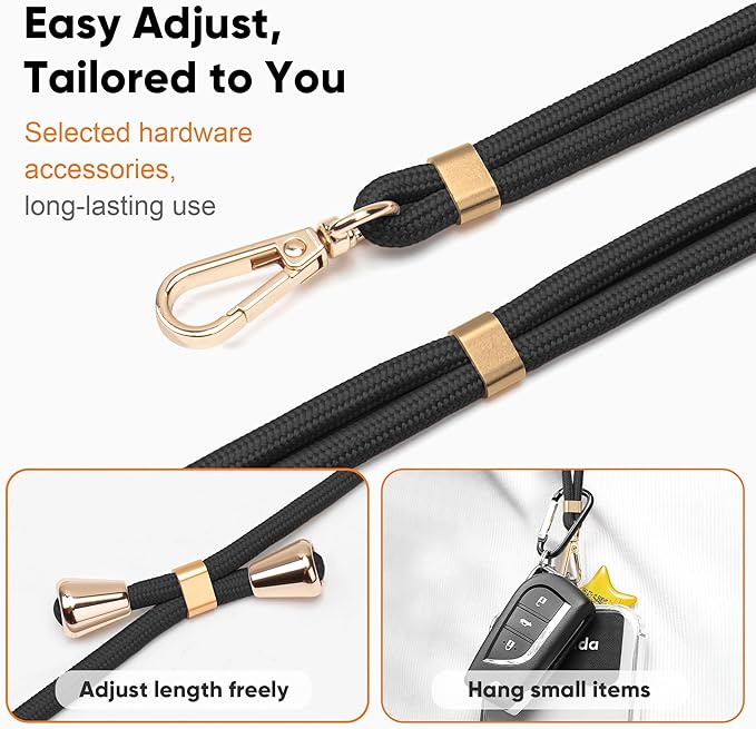 Phone Lanyard Universal Crossbody Cell Phone Strap Anti-Theft Adjustable Neck Lanyard for iPhone 17 Pro Max 2pcs Phone Patchs Tether Pads Dark Grey
