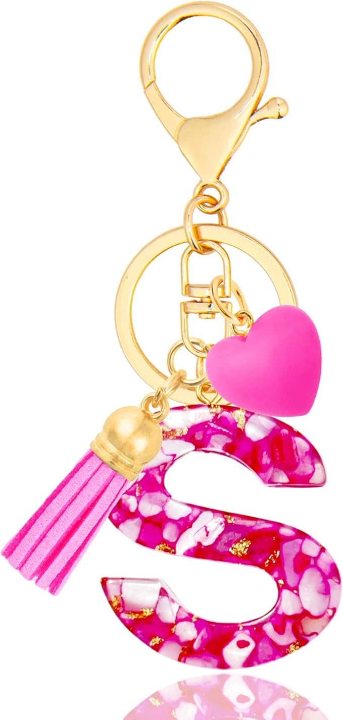 Initial Keychains for Women with Cute Heart Resin - Alphabet Letter Keychain for Bag, Backpacks, Purse or Car key