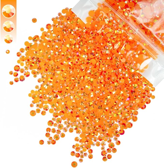 Neon Orange AB Resin Rhinestones for Crafting 3mm 4mm 5mm Mix Flatback Jelly Stones Bulk SS10 SS16 SS20 Diamonds Gems for Nails Face Eyes Makeup Tumblers Bottles DIY Crafts Clothes Shoes Phones