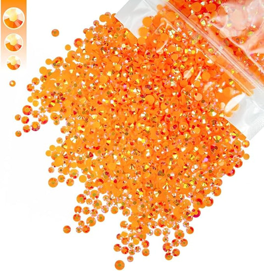 Neon Orange AB Resin Rhinestones for Crafting 3mm 4mm 5mm Mix Flatback Jelly Stones Bulk SS10 SS16 SS20 Diamonds Gems for Nails Face Eyes Makeup Tumblers Bottles DIY Crafts Clothes Shoes Phones