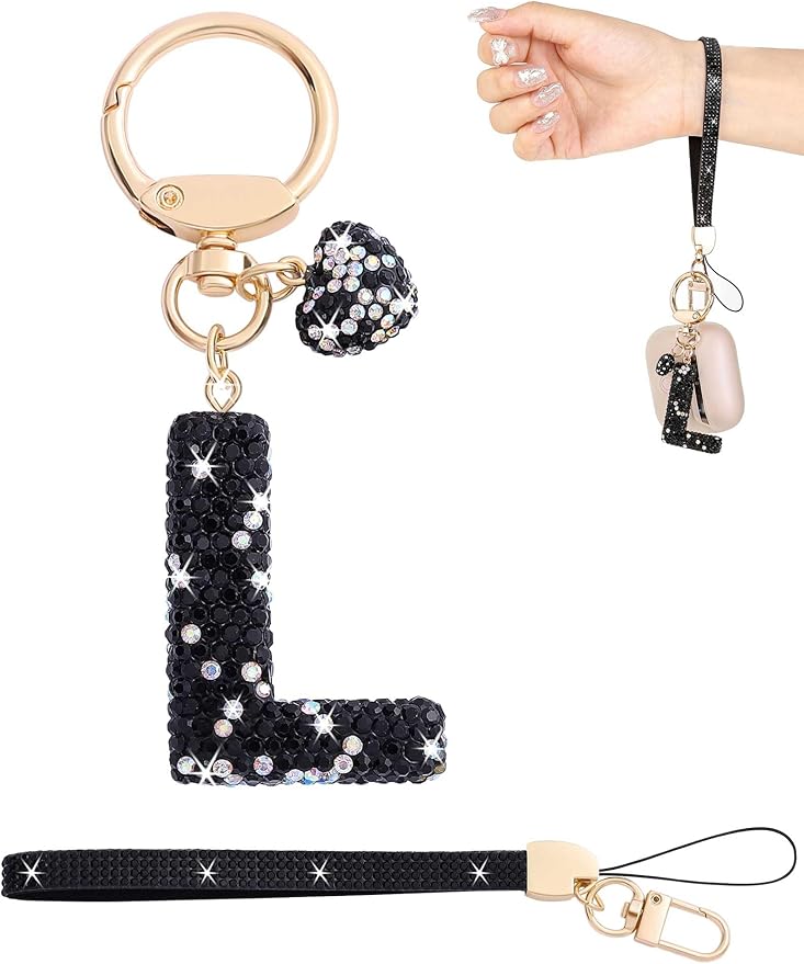 Initial Keychain for Women Girls,Bling Letter Key chain Initial with Heart,Pink Keychain Charms for Backpack Handbag