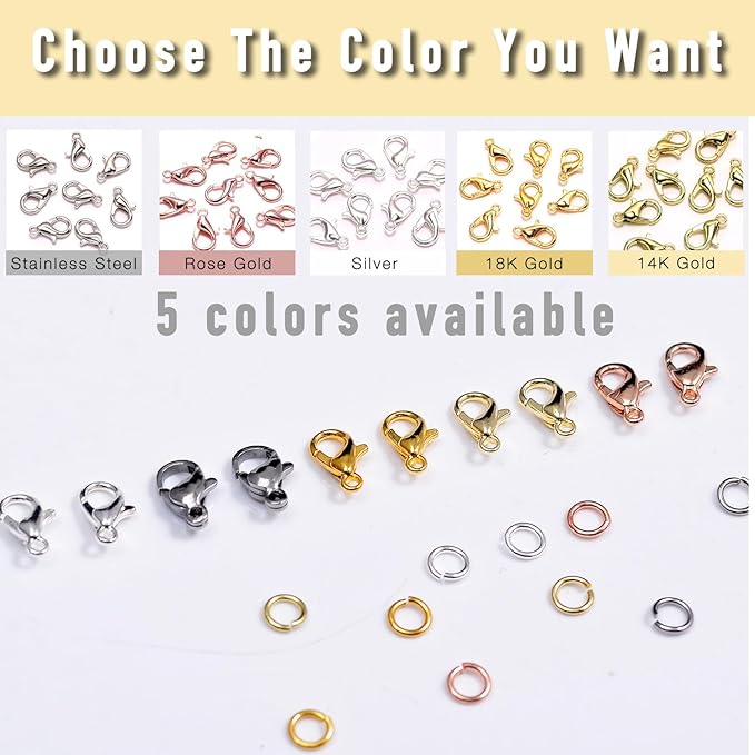 90Pcs Fadeless Lobster Claw Clasps (10mm) & Jump Rings for Jewelry Making, Necklace Bracelet Findings & Supplies (14K Gold Plated)
