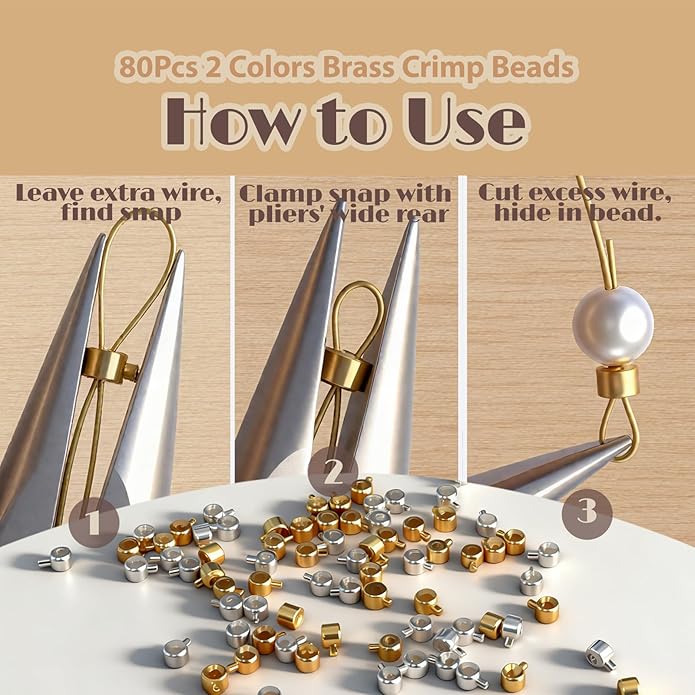 80 Pcs Gold Silver Crimp Beads For Jewelry Making - Round Spacer Beads With Stopper Function - Metal Crimp Bead Covers For Bracelet Necklace DIY Accessories