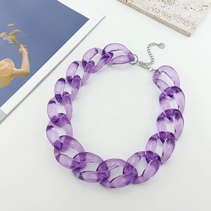 Firstmeet Chunky Acrylic Necklace Smooth Chain Link Cool Statement Choker Cuban Style Jewelry Gift for Women