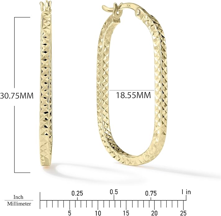 Paperclip Oval Hoops in Real 10K White Gold with a Diamond-Cut Finish | 30mm Length | Real Gold, Stamped for Authenticity