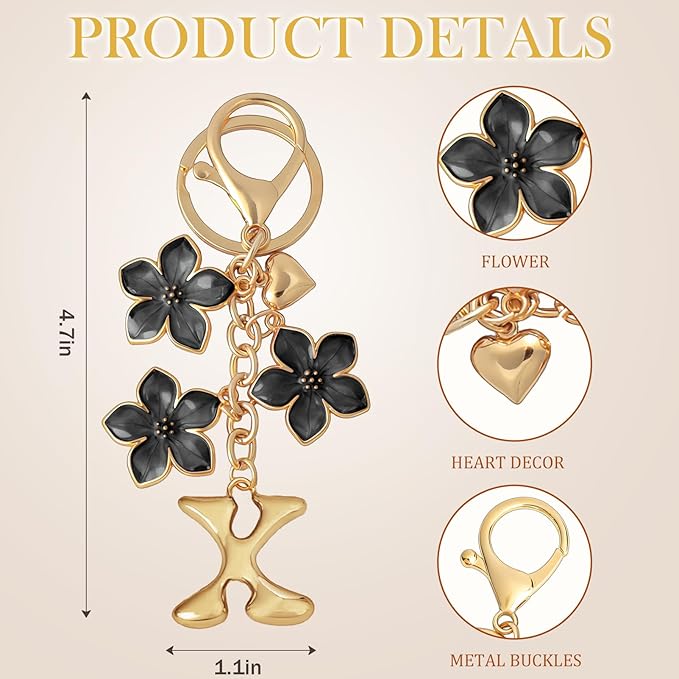 Snycler Bubble Initial Keychain Graceful Flower for bags car remote–A-Z Letter Charms for Women