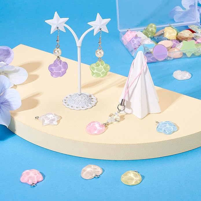 Resin Love Heart Star Flower Charms Colorful Heart Floral Pentagram Pendants Cute Hang Ornament for DIY Crafts Necklace Bracelet Keychain Jewelry Making