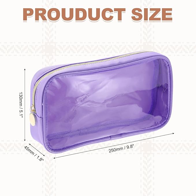 uxcell Clear Makeup Bag Small Cosmetic Bag Case Transparent Toiletry Organizer with Zipper, Portable Makeup Pouch for Daily Use Travel, Medium, Lavender