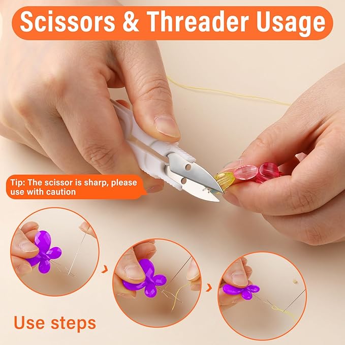 GarfxG 60 PCS Beading Needles Set with Collapsible Big Eye Needles, Twisted Wire Seed Needles, Straight Beading Needles and Threaders, Thimble, Scissors, Measure Tools in Storage Box