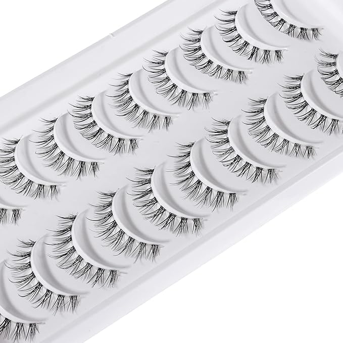 Manga Lashes Natural Look Japanese Anime Lashes Korean Asian Wispy Spiky Lashes with Clear Band Short Fake Eyelash 10 Pairs Pack by outopen