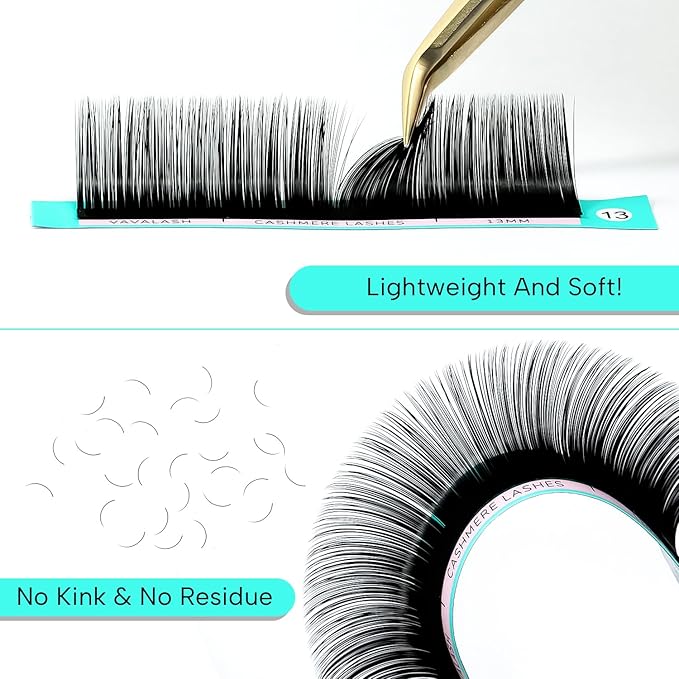 VAVALASH Cashmere Eyelash Extensions 0.03/0.05/0.07/0.15 Premium Lashes B L J Curl Volume Lash Extensions, Soft Super Matte Black Professional Lashes Extension Tray Supplies (0.07-B-8-15MM)