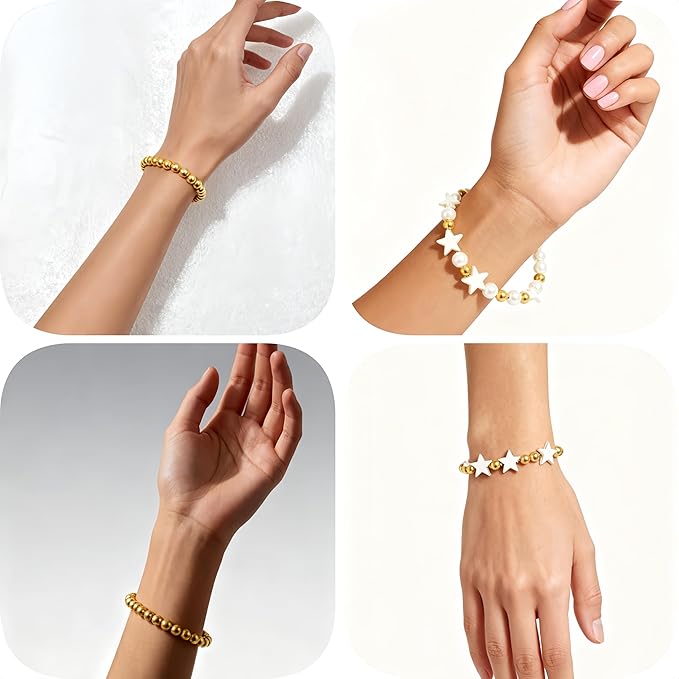 nikkiGuo 1300 Imitation Pearls, 4 Sizes of Round Pearls with Gold Beads, Various Shapes Set for Making Bracelets, Friendship Bracelets, Necklaces, Earrings DIY Decorative Beads