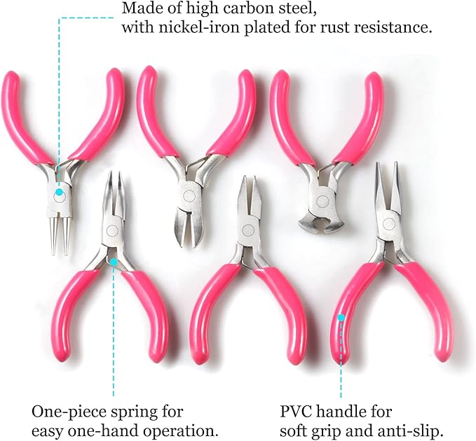 SPEEDWOX 3" Jewelry Pliers Set, 10 Pack Include Wire Cutters Bent Nose Pliers Round Nose Pliers Long Nose Pliers End Nipper Flat Nose Pliers, with Storage Pouch Tweezers with Shovel for DIY Craft