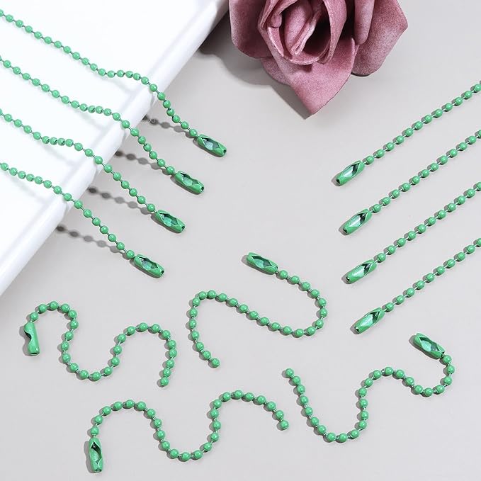 Lemonkey 100Pcs Ball Beads Chains Bulk,Green Keychains Rings Metal Chains,4 Inch Dog Tag Metal Small Chains with Connectors for Hanging Decoration