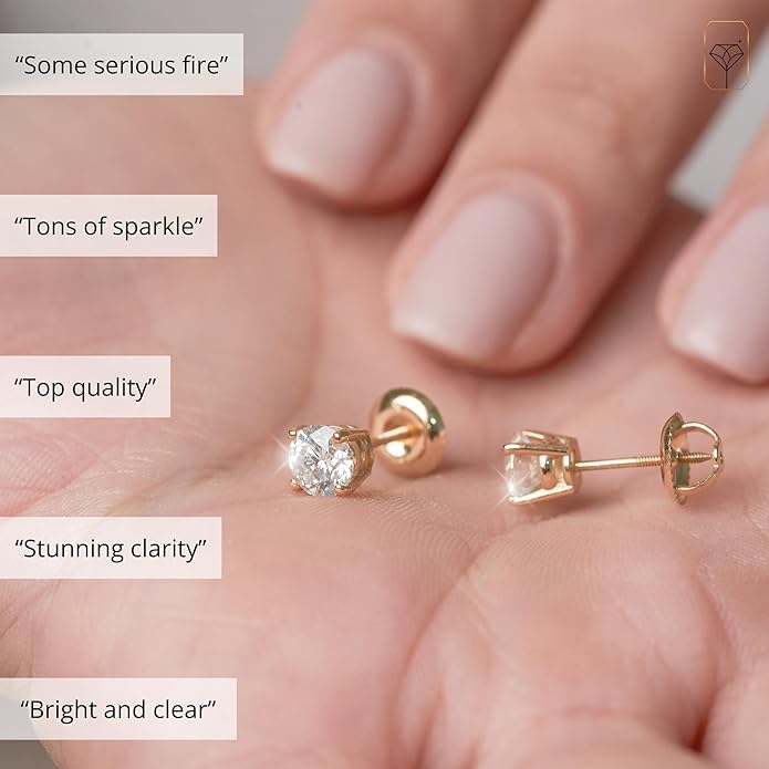 1/4-2 Carat IGI Certified Lab Grown Diamond Stud Earrings | Solitaire Real Diamonds Earring for Women in I-J Color & SI1-SI2 Clarity | 14K Gold Diamond Studs with Secure Backs by MAX + STONE
