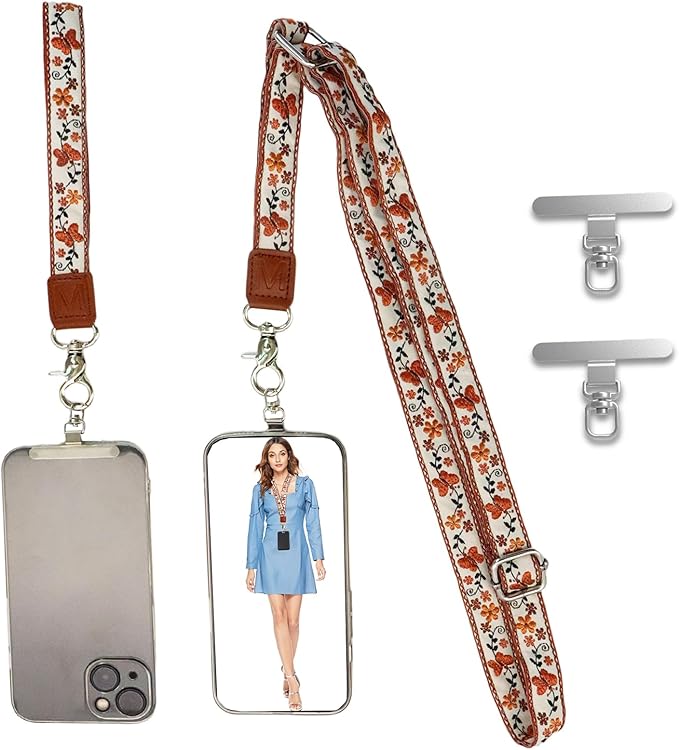 LEMEDE Wrist Keychain and Adjustable Phone Lanyard, Silver Hook Phone Crossbody Strap with 360° Rotating Phone Pads